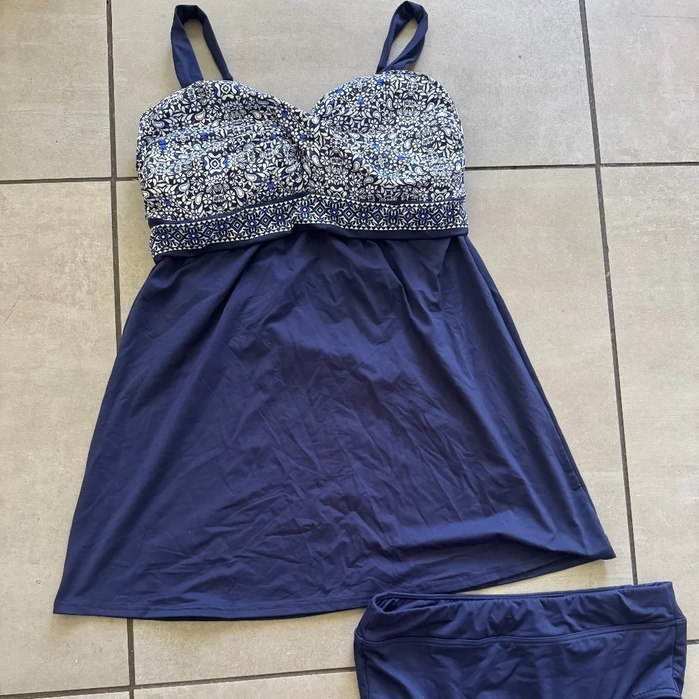 Lands' End Women's Blue Floral Tankini Swim Set Sz 10 Top 12 Bottom NWT - Picture 2 of 16